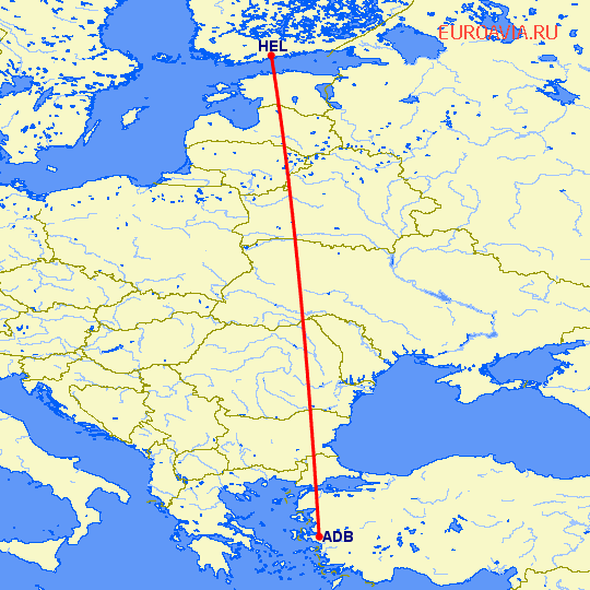 перелет Измир — Хельсинки на карте