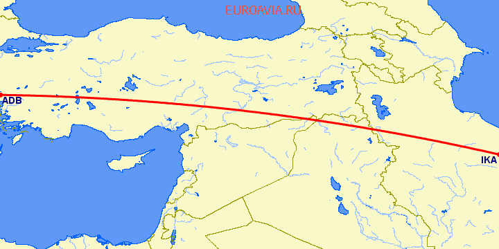 перелет Измир — Тегеран на карте