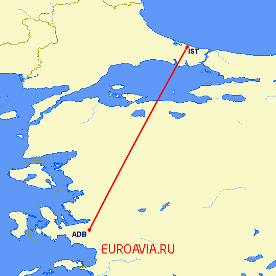 перелет Измир — Стамбул на карте