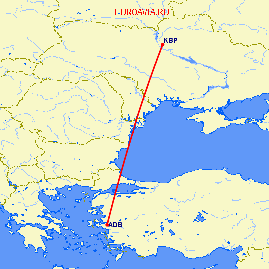 перелет Измир — Киев на карте