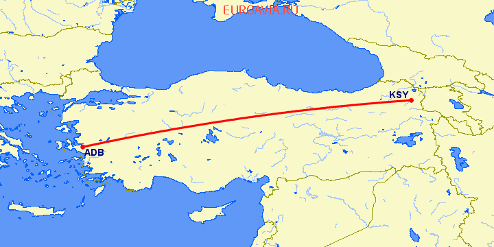перелет Измир — Карс на карте