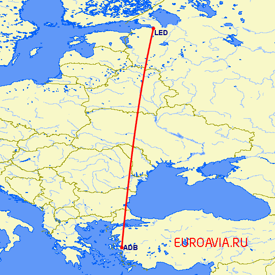 перелет Измир — Санкт Петербург на карте