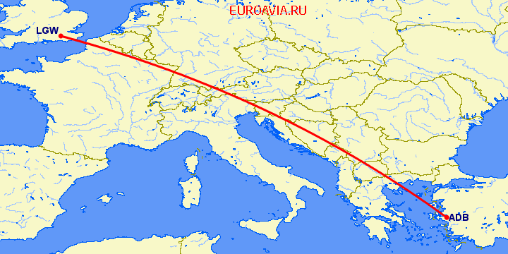 перелет Измир — Лондон на карте