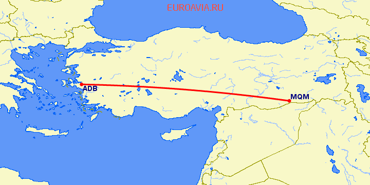 перелет Измир — Мардин на карте
