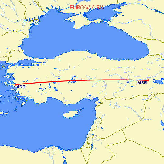 перелет Измир — Муш на карте