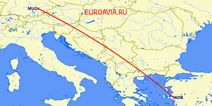 перелет Измир — Мюнхен на карте