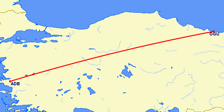 перелет Измир — Орду на карте