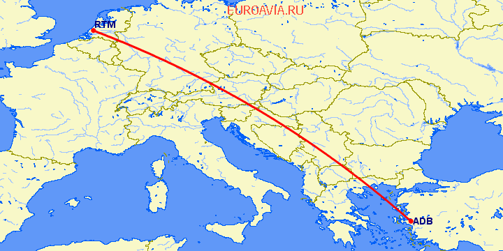 перелет Измир — Роттердам на карте