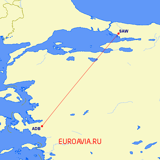 перелет Измир — Стамбул на карте