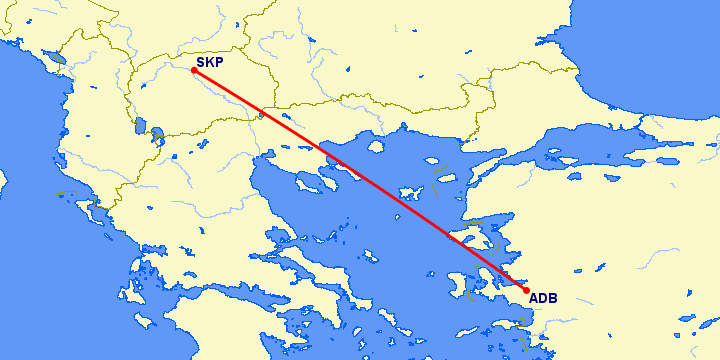 перелет Измир — Скопье на карте