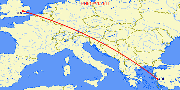 перелет Измир — Лондон на карте