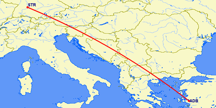перелет Измир — Штуттгард на карте