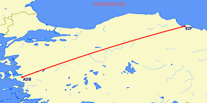 перелет Измир — Самсун на карте