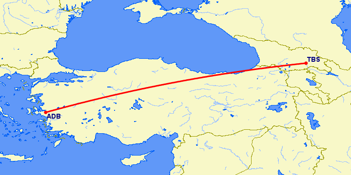 перелет Измир — Тбилиси на карте