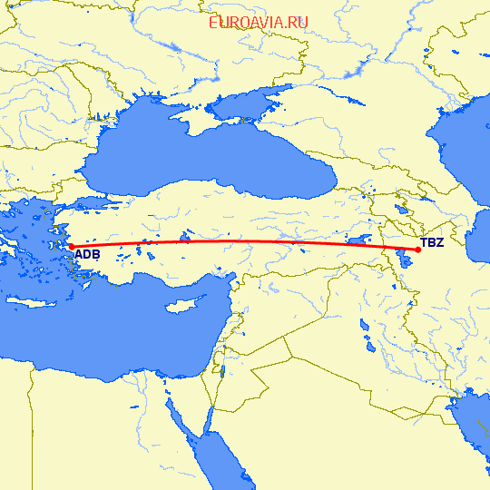перелет Измир — Табриз на карте