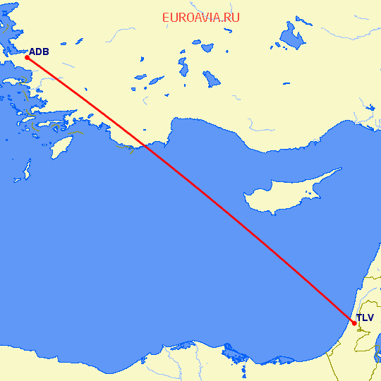 перелет Измир — Тель Авив на карте