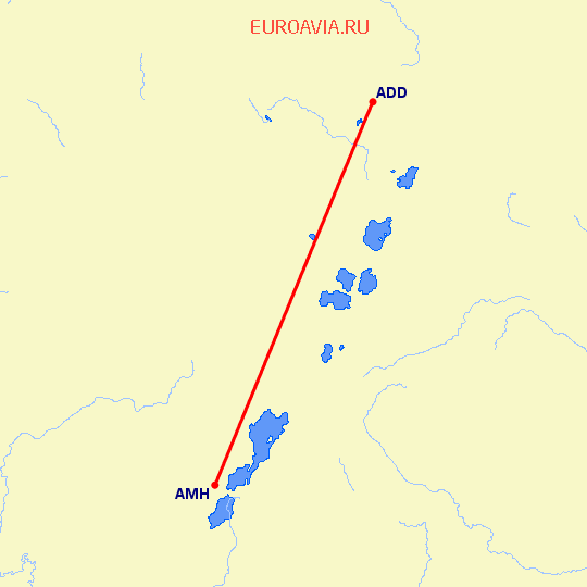 перелет Аддис Абеба — Арба Минч на карте