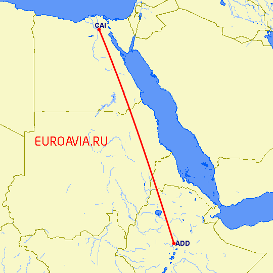 перелет Аддис Абеба — Каир на карте