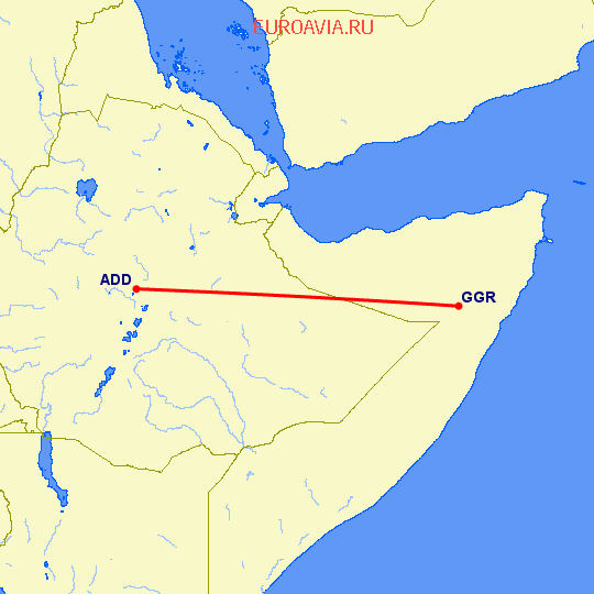 перелет Аддис Абеба — Garoe на карте
