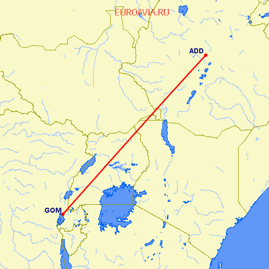 перелет Аддис Абеба — Гома на карте