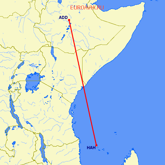 перелет Аддис Абеба — Moroni на карте