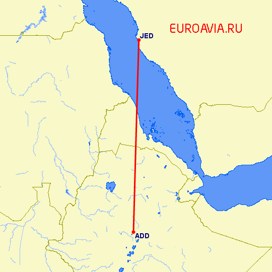 перелет Аддис Абеба — Джедда на карте