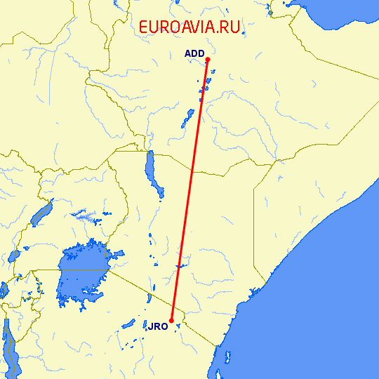 перелет Аддис Абеба — Килиманджаро на карте