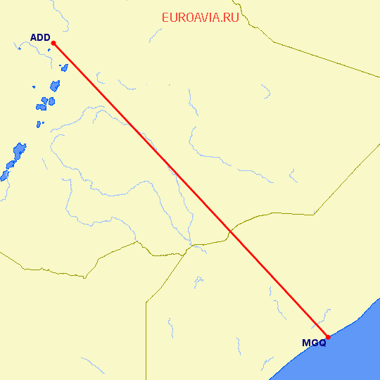 перелет Аддис Абеба — Mogadishu на карте