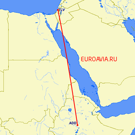 перелет Аддис Абеба — Тель Авив на карте