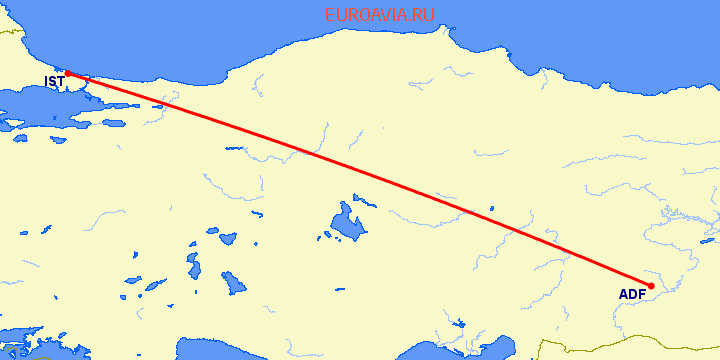 перелет Адыяман — Стамбул на карте