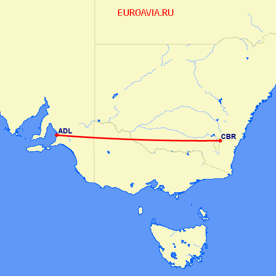перелет Аделаида — Канберра на карте