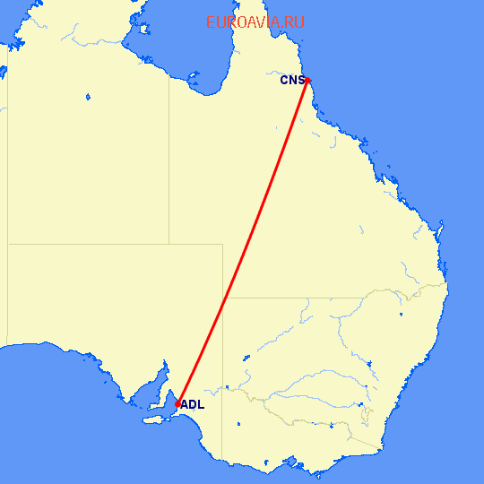 перелет Аделаида — Кернс на карте