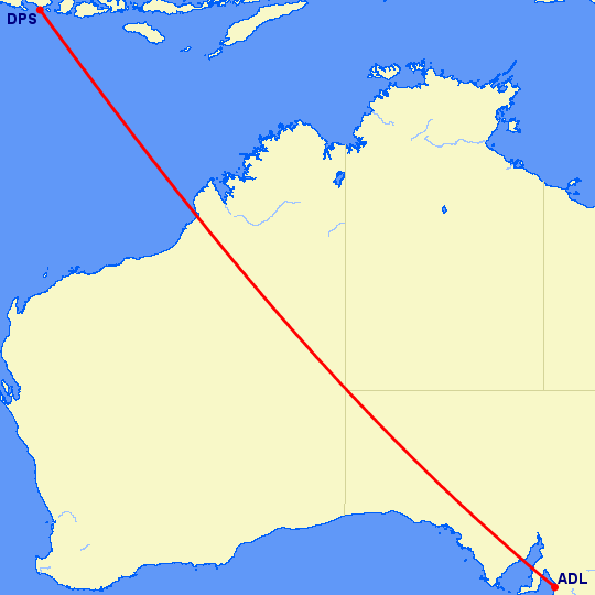перелет Аделаида — Денпасар на карте