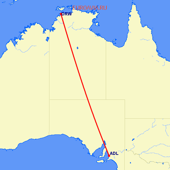 перелет Аделаида — Дарвин на карте