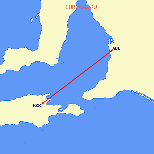 перелет Аделаида — Kingscote на карте