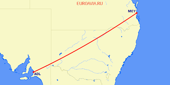 перелет Аделаида — Sunshine Coast на карте