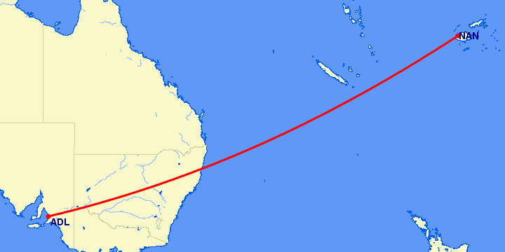 перелет Аделаида — Нади на карте