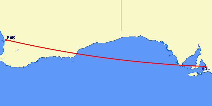 перелет Аделаида — Перт на карте