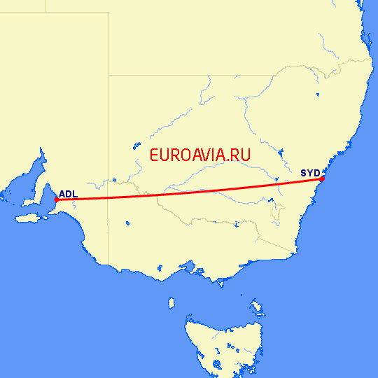 перелет Аделаида — Сидней на карте