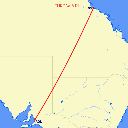 перелет Аделаида — Таунсвилл на карте