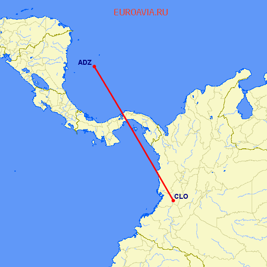 перелет Сан Андрес — Кали на карте