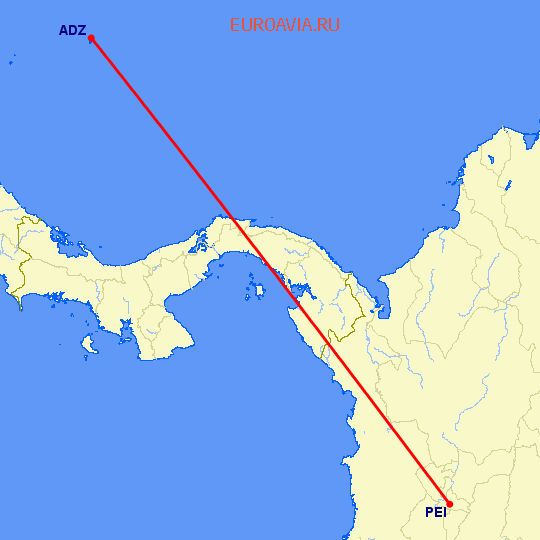 перелет Сан Андрес — Перейра на карте