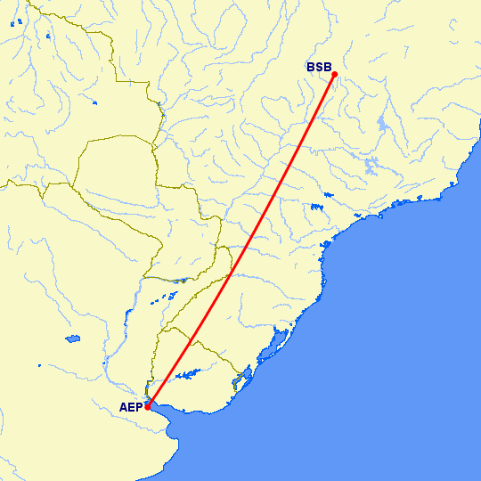 перелет Буэнос Айрес — Бразилия на карте