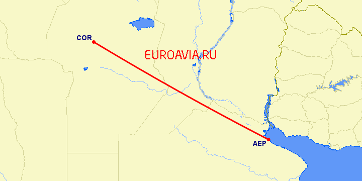 перелет Буэнос Айрес — Кордова на карте