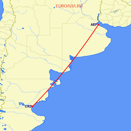перелет Буэнос Айрес — Комодоро Ривадавия на карте