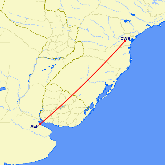 перелет Буэнос Айрес — Куритиба на карте