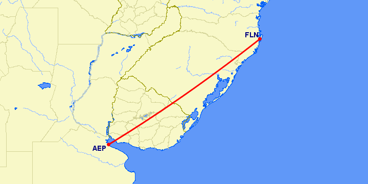 перелет Буэнос Айрес — Флорианополис на карте