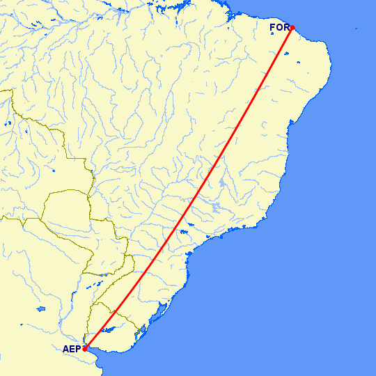 перелет Буэнос Айрес — Форталеса на карте