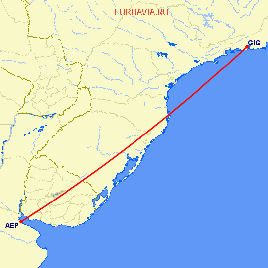 перелет Буэнос Айрес — Рио-де-Жанейро на карте