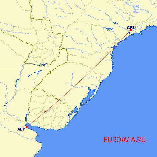 перелет Буэнос Айрес — Сан Паулу на карте